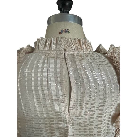 Rebecca Taylor Pale Pink & Silver Silk Sleeveless Ruffle Blouse Size 12 - Picture 5 of 7